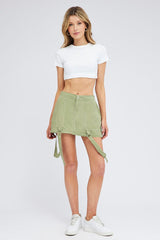 Green Cargo Skirt High Rise Elastic Two-way Midi Mini