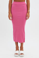 Pink Midi Skirt Front Split Jersey