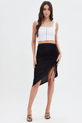 Black Ruched Midi Skirt