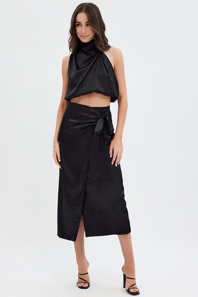 Black Twist Midi Skirt