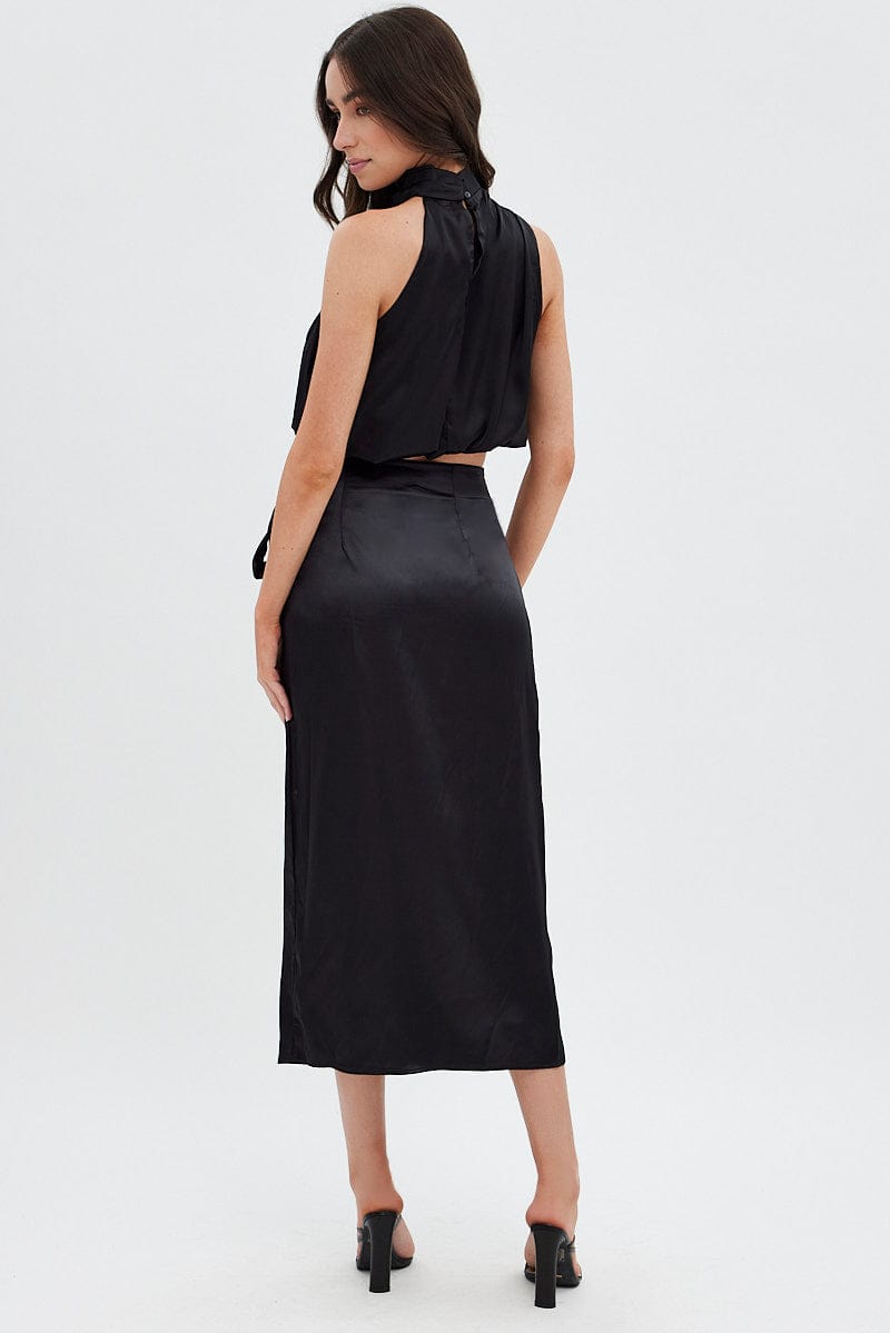 Black Twist Midi Skirt