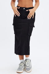 Black Denim Skirt Cargo Midi