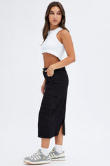 Black Denim Skirt Cargo Midi