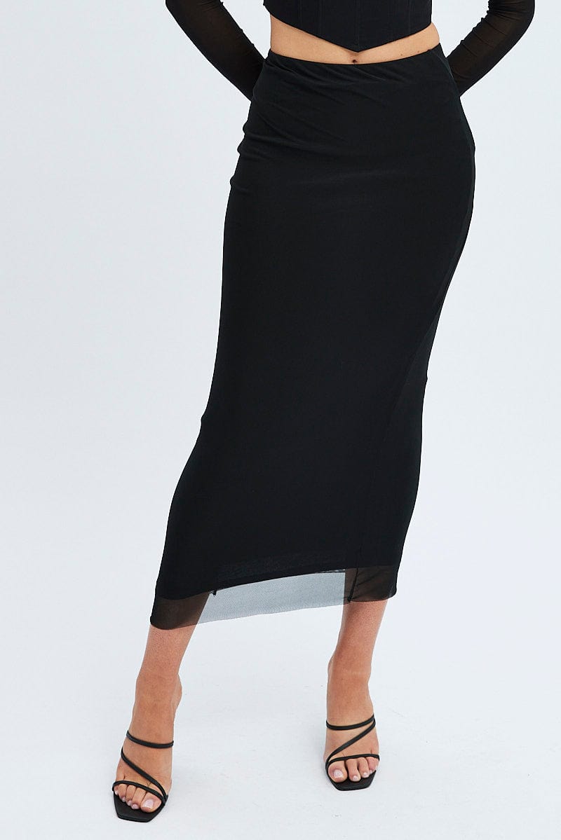 Black Mesh Midi Skirt