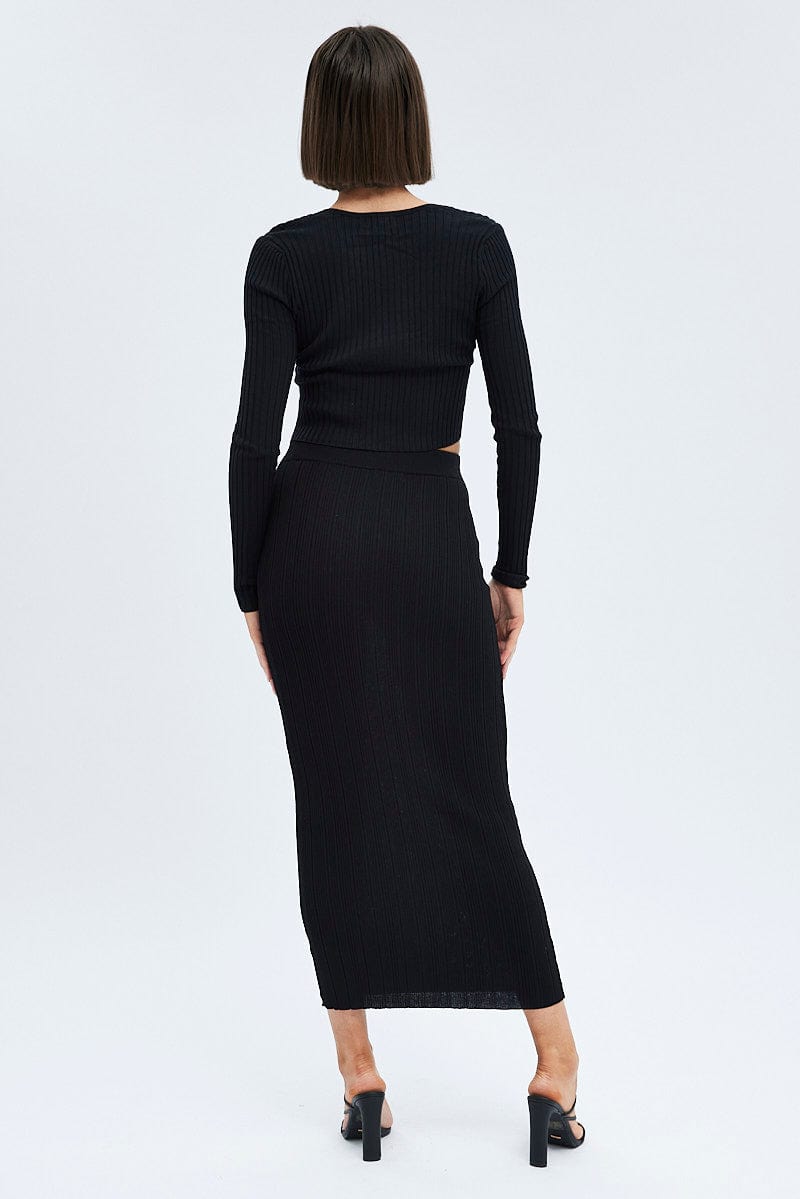 Black Knit Skirt High Rise Maxi