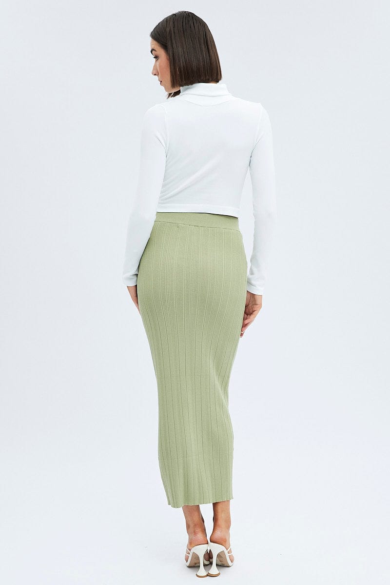 Green Knit Skirt High Rise Maxi