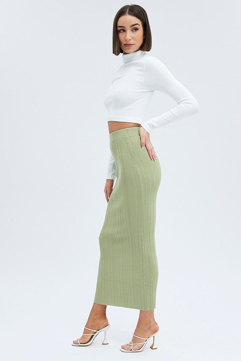 Green Knit Skirt High Rise Maxi