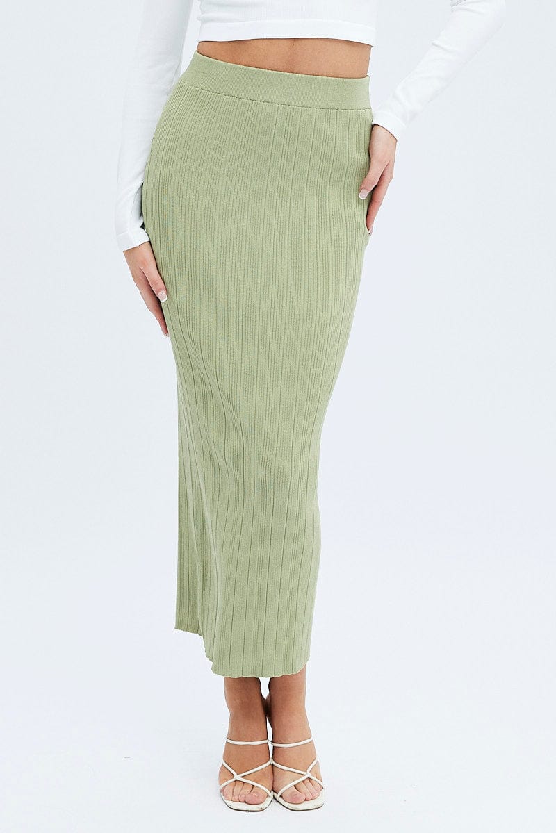 Green Knit Skirt High Rise Maxi