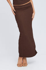 Brown Midi Skirt High Rise Textured Jersey