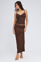 Brown Midi Skirt High Rise Textured Jersey