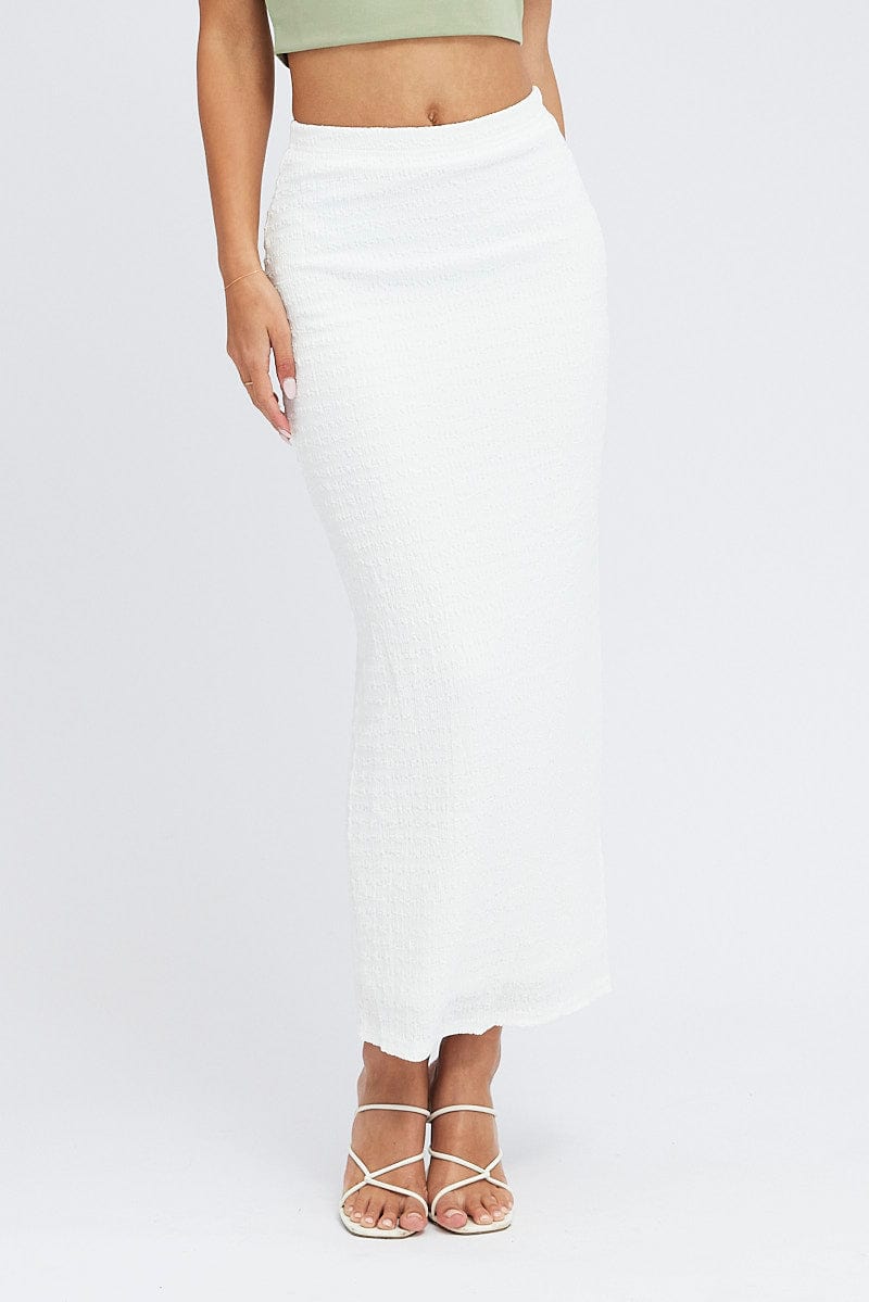 White Midi Skirt High Rise Textured Jersey