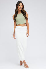 White Midi Skirt High Rise Textured Jersey