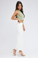 White Midi Skirt High Rise Textured Jersey