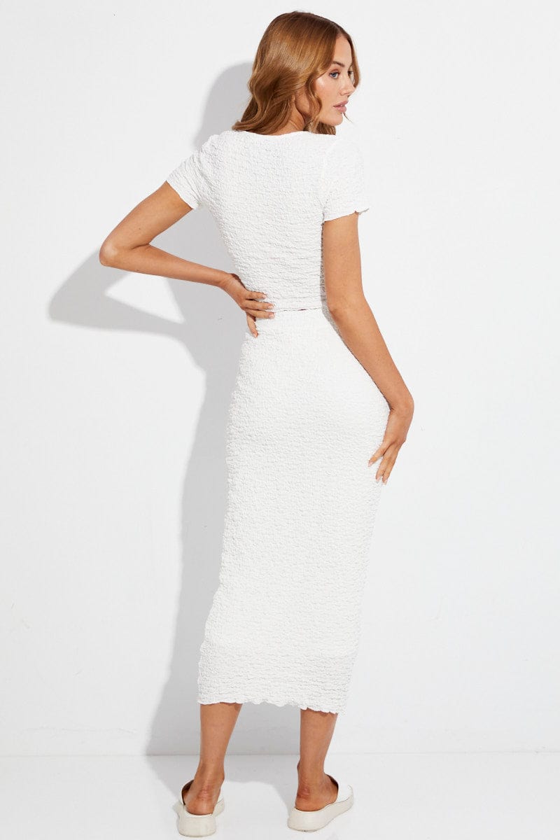 White Midi Skirt High Rise Pencil