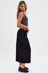 Black Cargo Skirt Midi Cotton