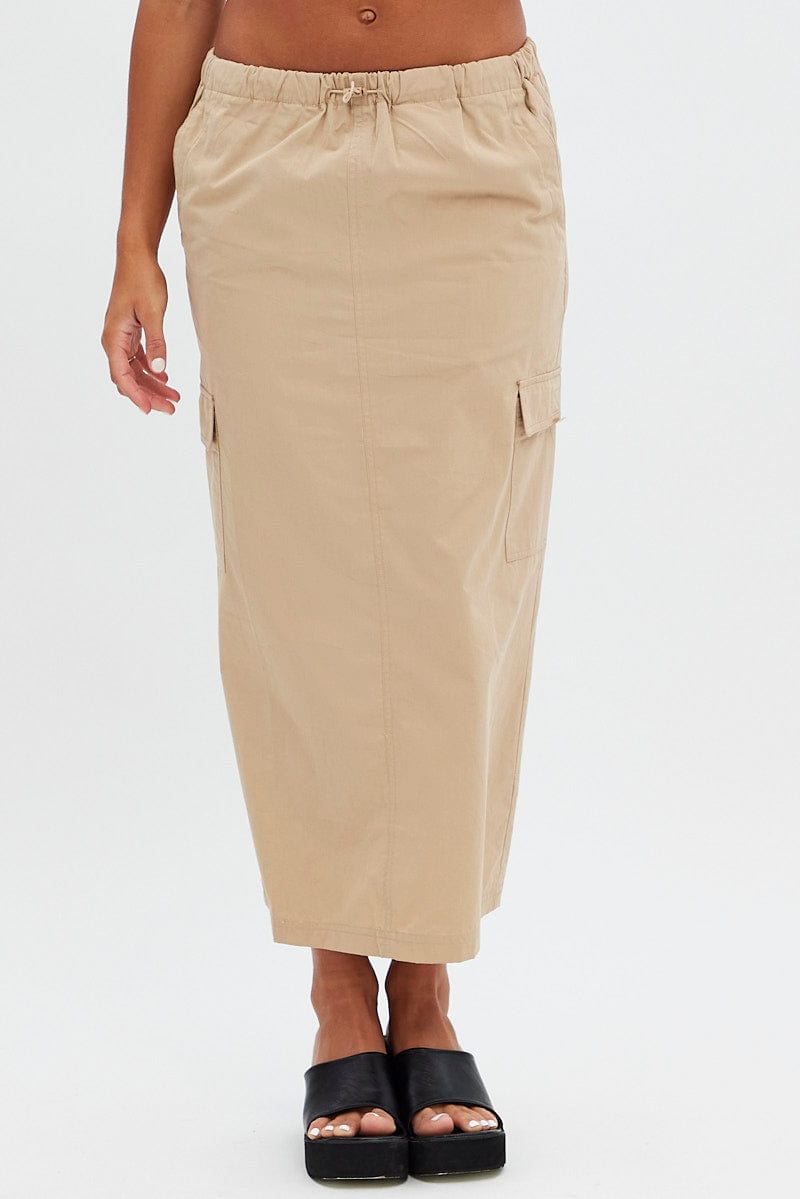 Beige Cargo Skirt Midi Cotton