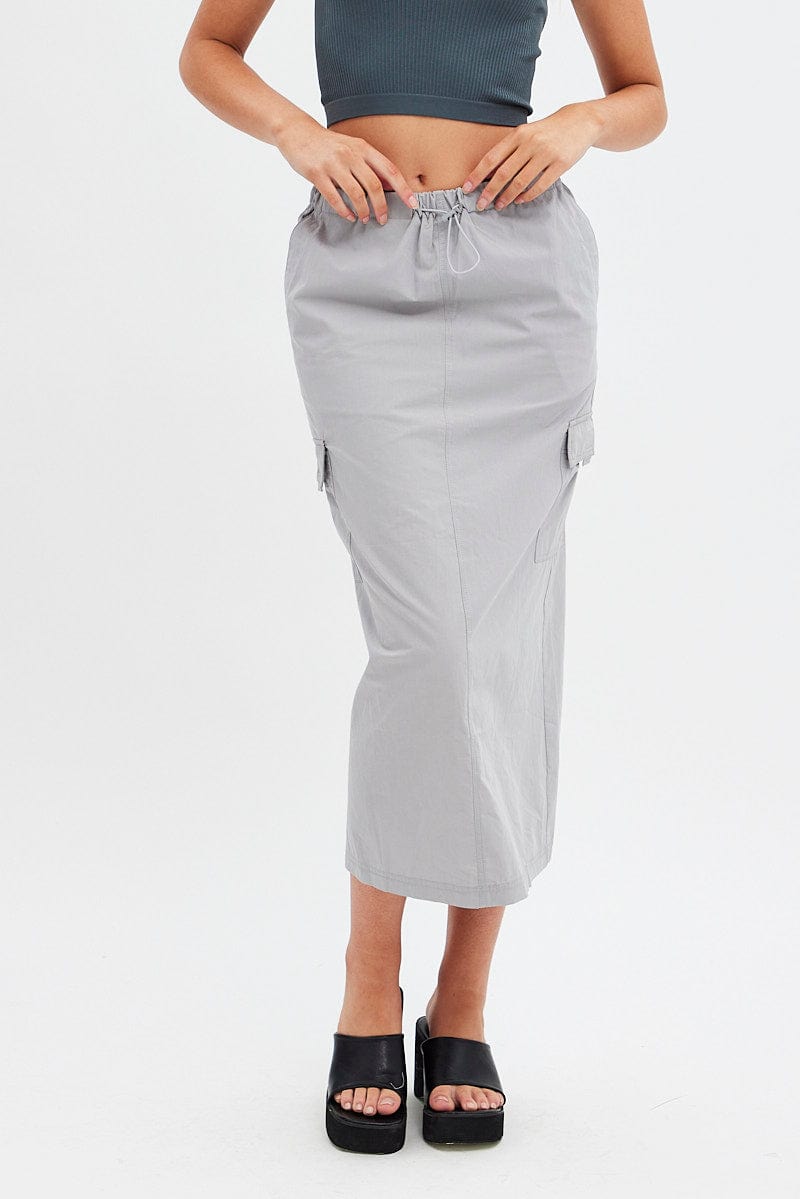 Grey Cargo Skirt Midi Cotton