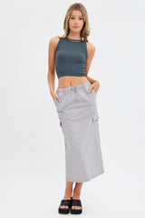 Grey Cargo Skirt Midi Cotton