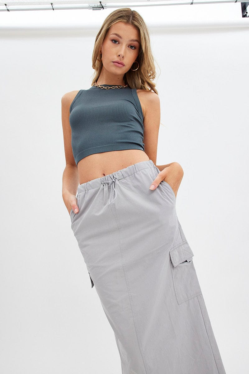 Grey Cargo Skirt Midi Cotton