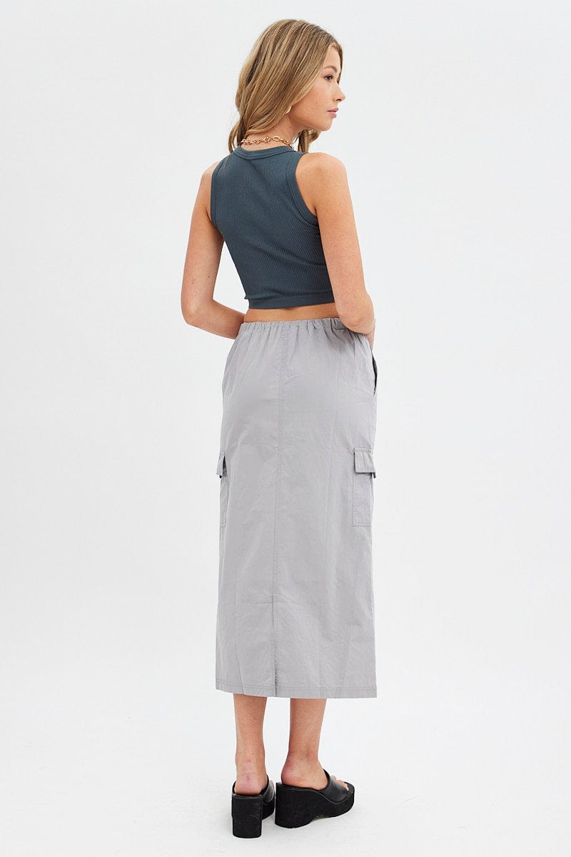 Grey Cargo Skirt Midi Cotton