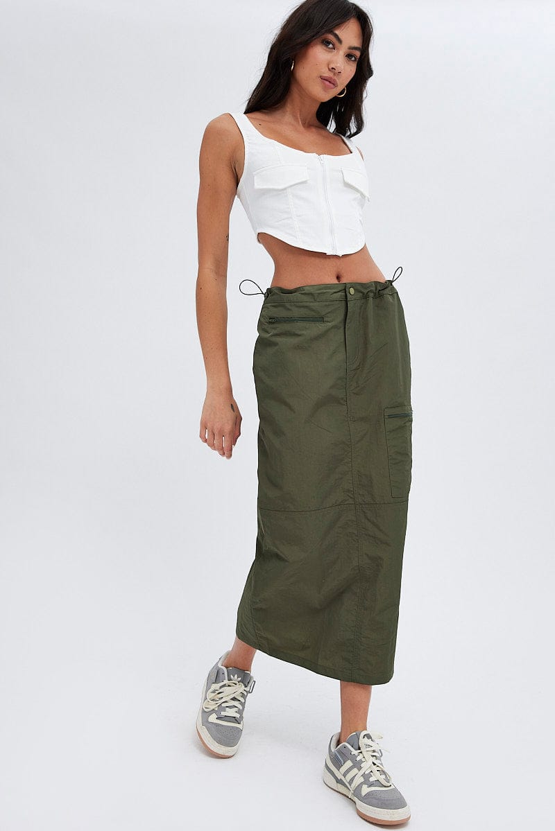 Green Parachute Skirt Cargo Mid Rise