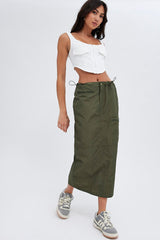 Green Parachute Skirt Cargo Mid Rise