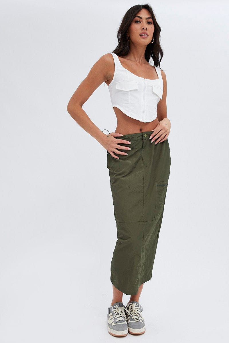 Green Parachute Skirt Cargo Mid Rise