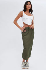 Green Parachute Skirt Cargo Mid Rise