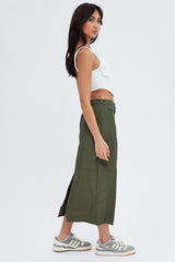 Green Parachute Skirt Cargo Mid Rise