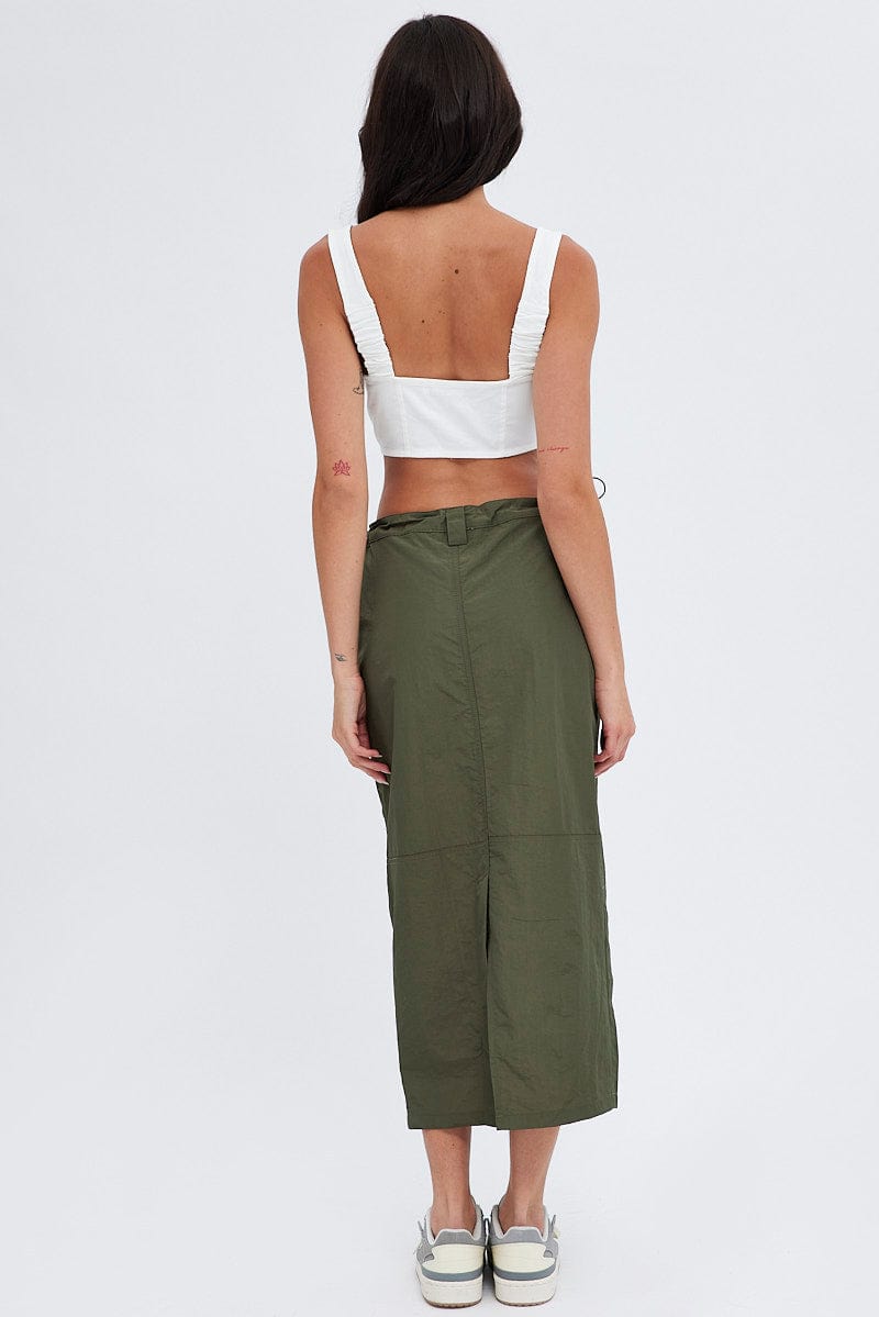 Green Parachute Skirt Cargo Mid Rise