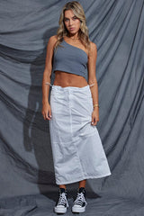 White Parachute Skirt Cargo Mid Rise