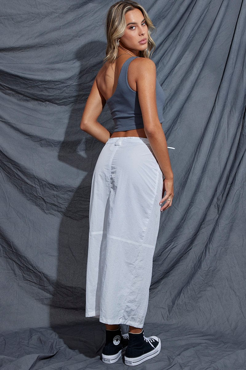 White Parachute Skirt Cargo Mid Rise