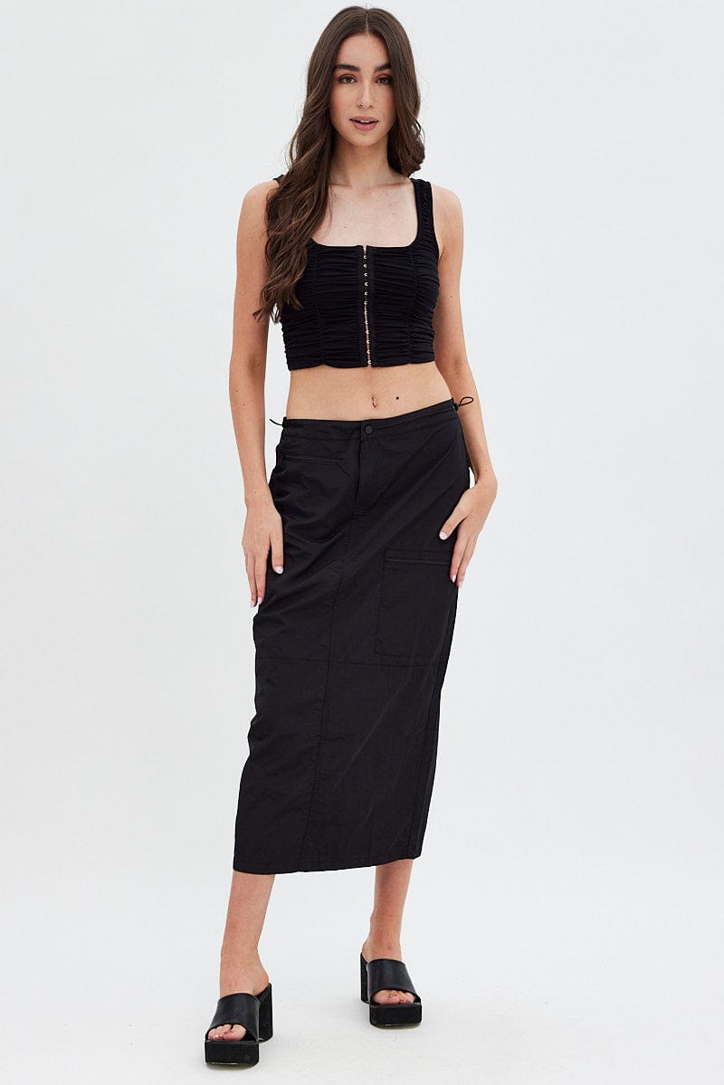 Black Parachute Skirt Cargo Mid Rise