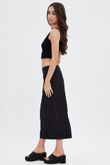 Black Parachute Skirt Cargo Mid Rise