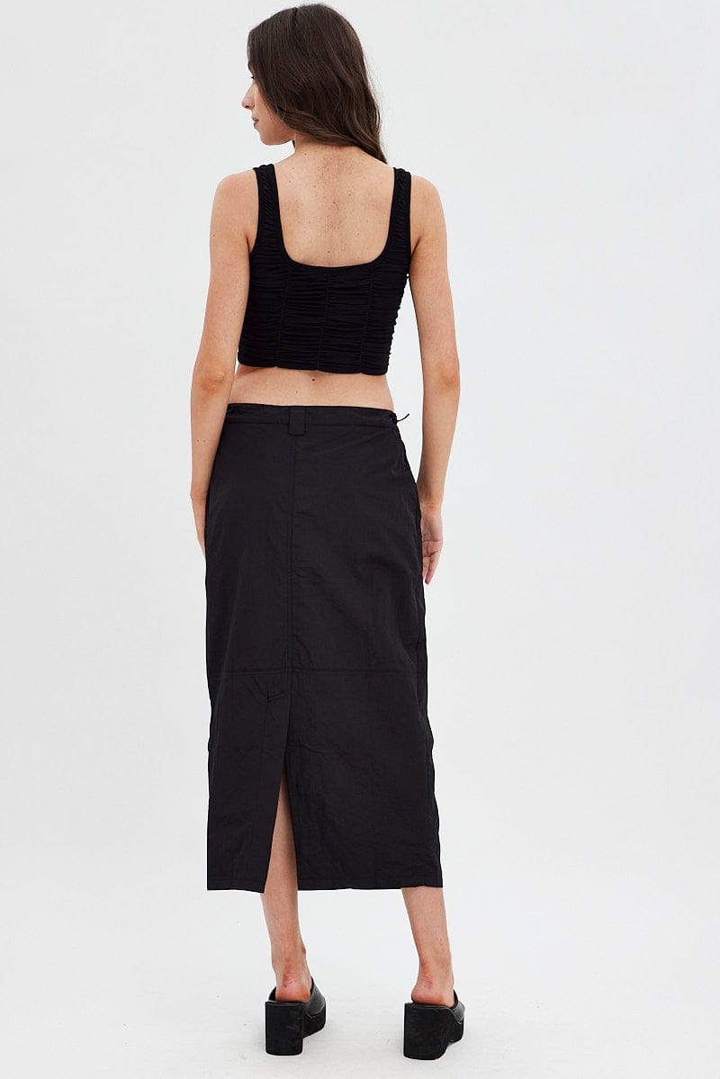 Black Parachute Skirt Cargo Mid Rise