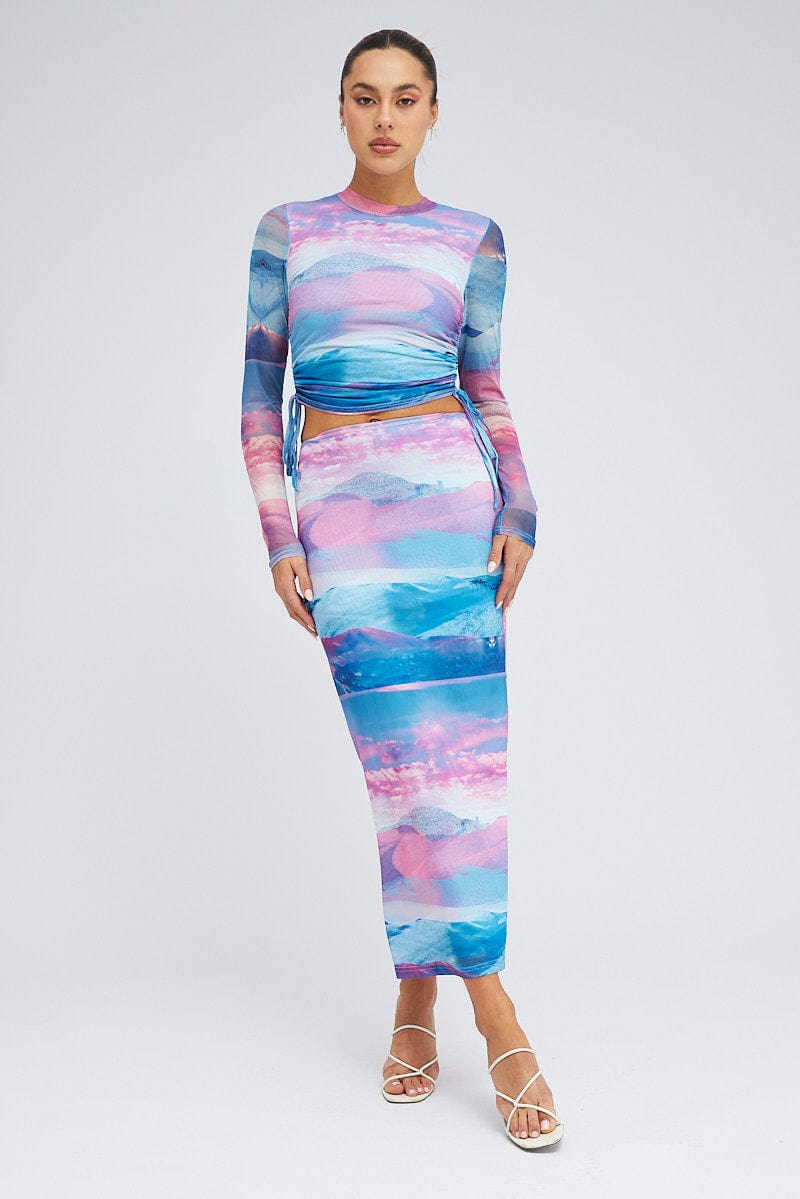 Pink Abstract Midi Skirt Mesh