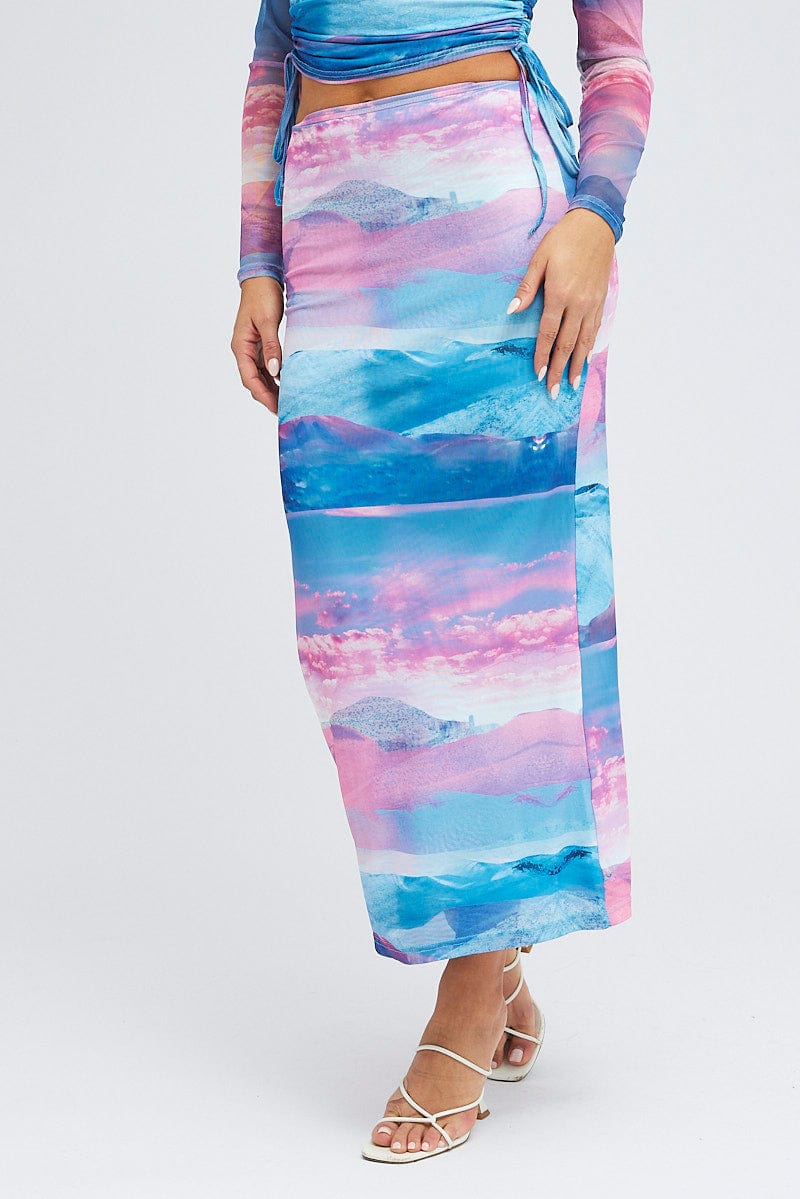 Pink Abstract Midi Skirt Mesh