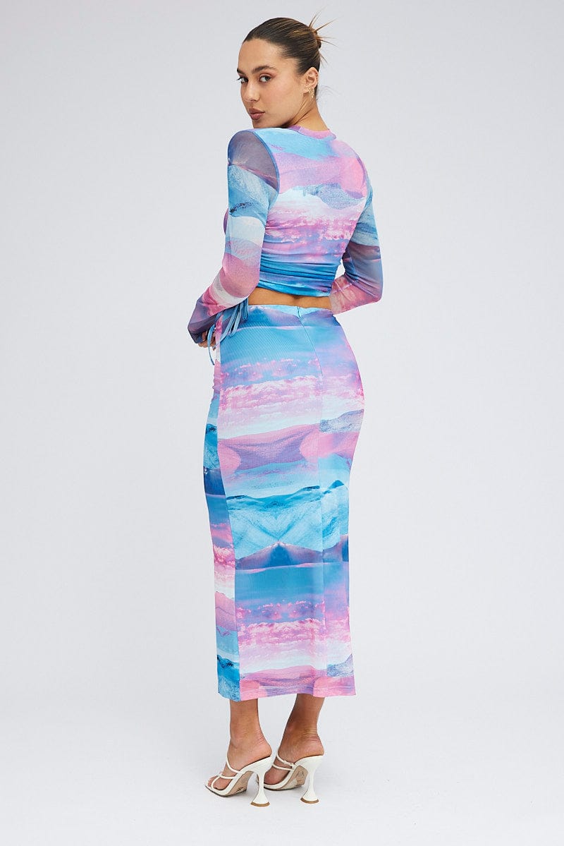 Pink Abstract Midi Skirt Mesh