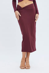 Red Midi Skirt Twisted Waist Double Layer