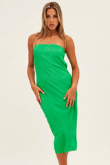 Green Midi Dress Bandeau Plisse