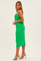 Green Midi Dress Bandeau Plisse