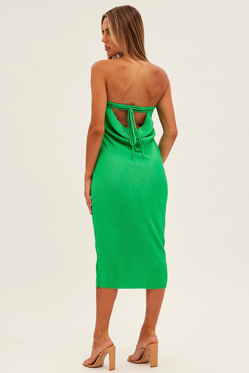 Green Midi Dress Bandeau Plisse