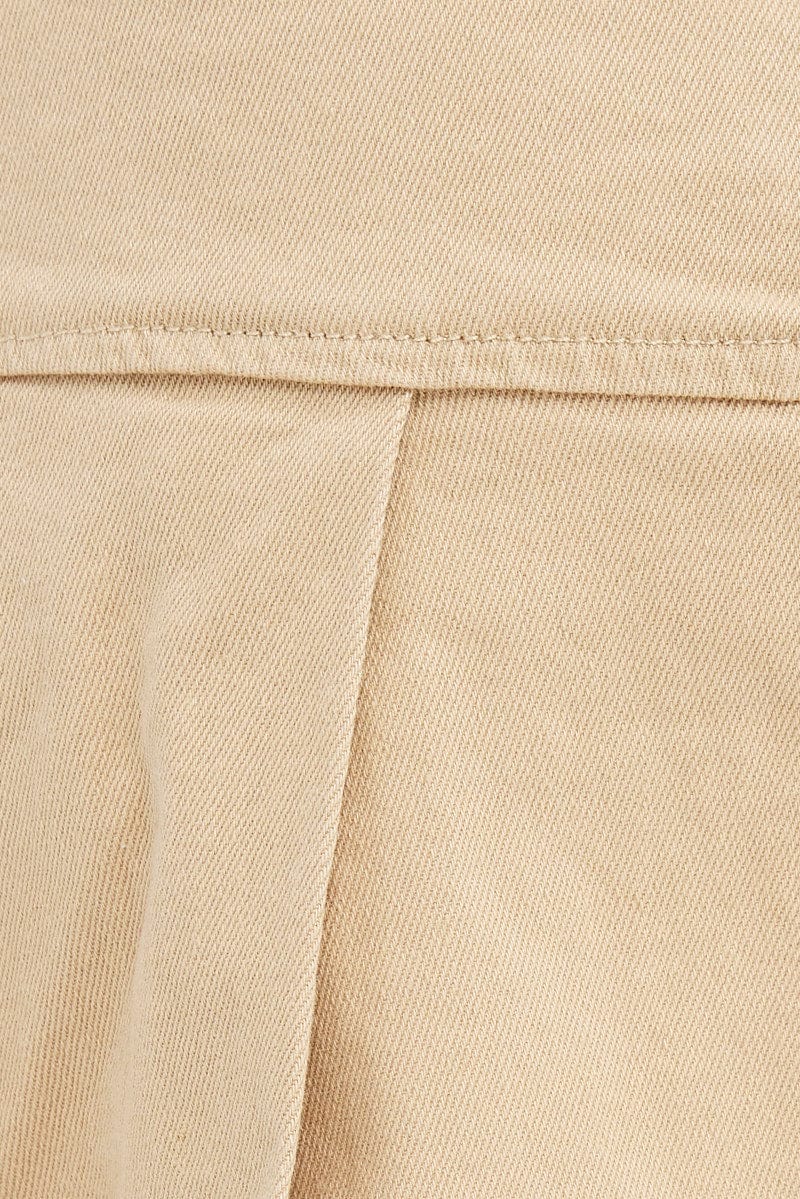 Beige Micro Mini Skirt Low Rise Pleated Cargo Lined