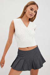 Grey Stripe Tennis Skirt Low Rise Mini Pleated Lined