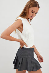 Grey Stripe Tennis Skirt Low Rise Mini Pleated Lined