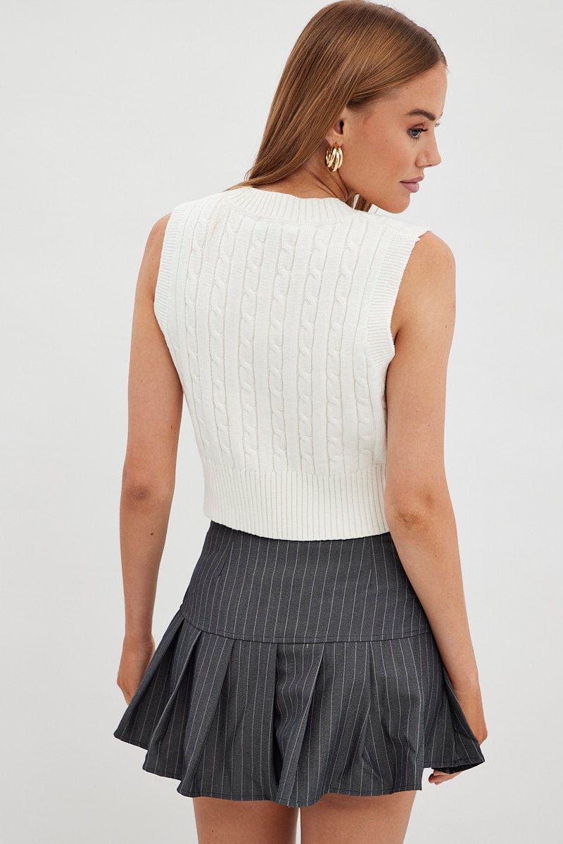 Grey Stripe Tennis Skirt Low Rise Mini Pleated Lined