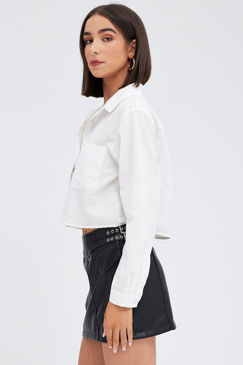 Black Faux Leather Skirt Mid Rise Mini Buckle Detail