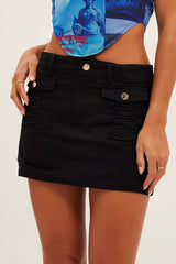 Black Mini Skirt Mid Rise Cargo Utility Micro