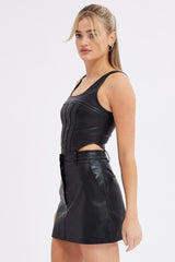 Black Mini Skirt High Rise Pocket Detail Faux Leather