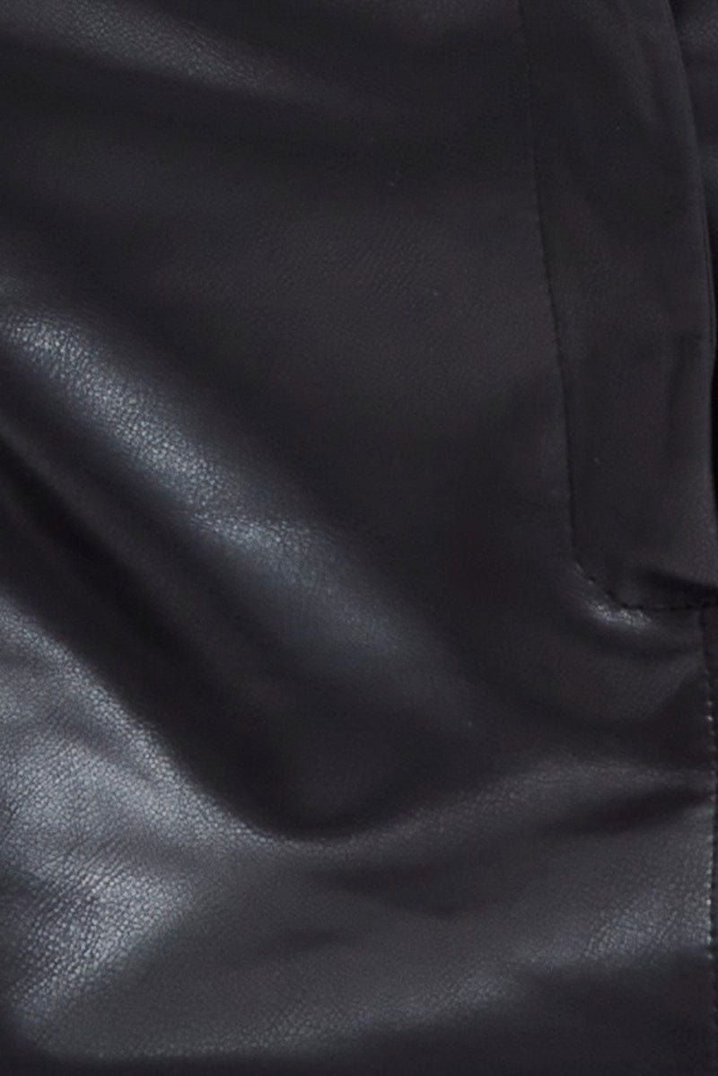 Black Mini Skirt High Rise Pocket Detail Faux Leather